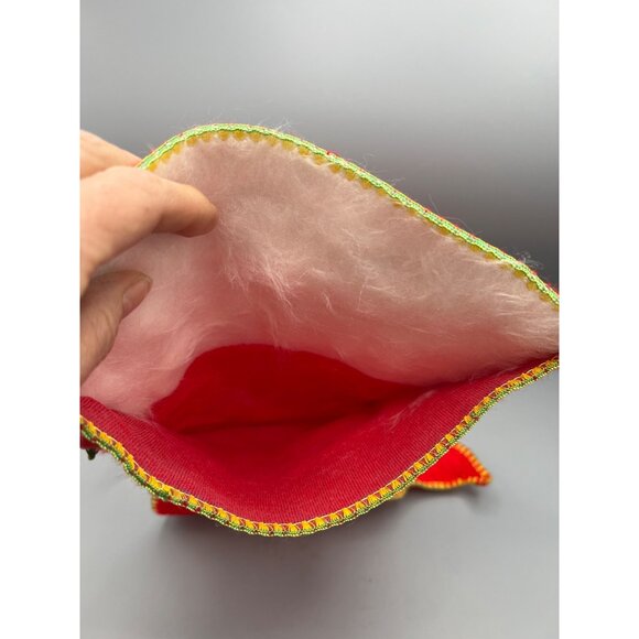 Vintage Christmas Stocking High Heel Boot with Bells and Holly Soft Fur 15" Tall - Picture 5 of 9